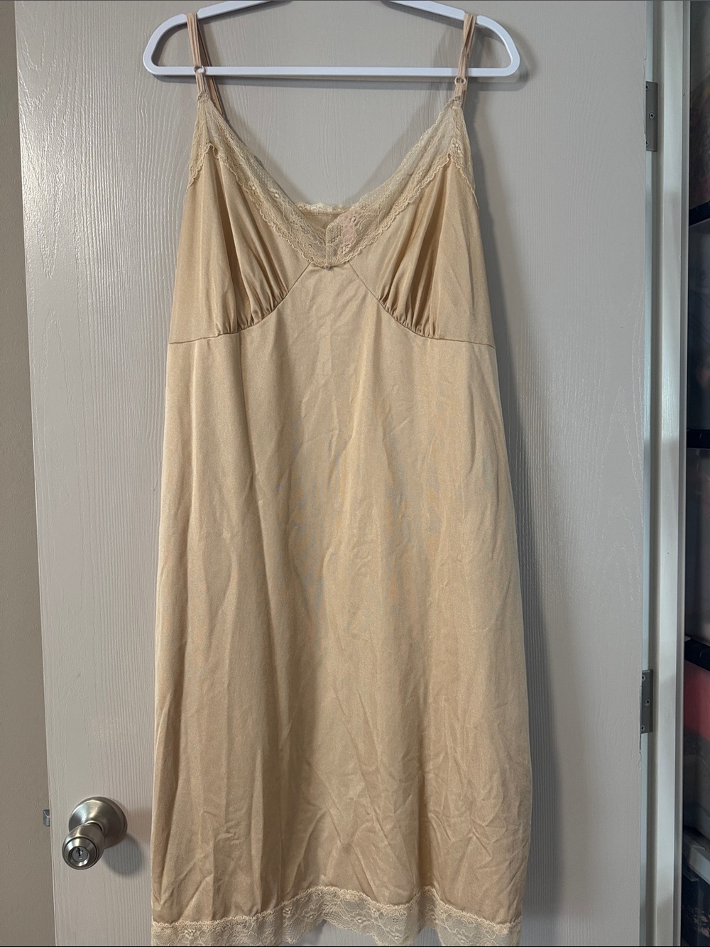 Light Beige Lace-Trim Slip Chemise with Adjustable Straps